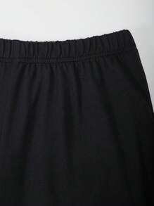 SHEIN Explorewe Teen Girl Black Flared Pants With Print - Black - View 4