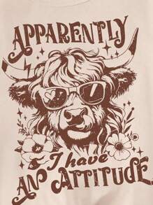 SHEIN 1pc Girls Casual Western Vintage Letter Graphic Print Round Neck Short Sleeve T-Shirt, Family Matching Outfits Mommy And Me (3 Pieces Sold Separately) - Beige - View 7