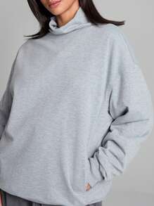 SHEIN EZwear Sweatshirt femme à manches longues de couleur unie, casual et pour un port quotidien - Gris - Voir 3