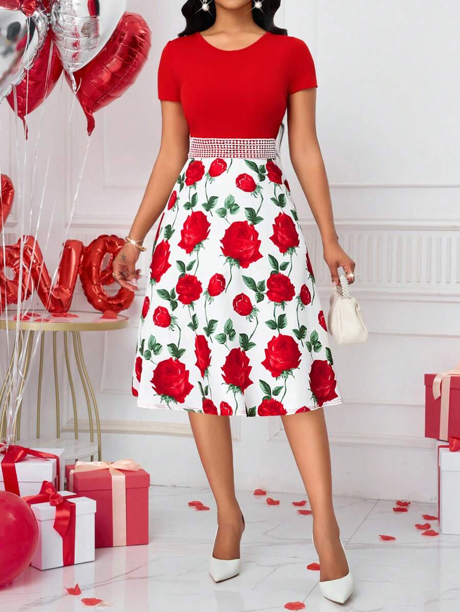 SHEIN Clasi Elegant Casual Valentine's Day Printed Dress - Multicolor - View 1