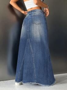 SHEIN ICON Chân váy denim, giản dị và thời trang cho trang phục hàng ngày - Rửa tối - Xem 2