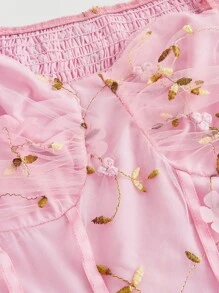 SHEIN MOD Pink Gorgeous Fantasy Three-Dimensional Flower Mesh Embroidery Cake Dress, Brunch Dress, Date Dress, Party Dress, Festival Dress, Birthday Dress, Tutu Dress,Valentine's Day,Kawaii Clothes,Spring Dress