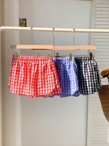 Comfortcana Shorts Casuais Soltos com Cintura Elástica e Estampa Xadrez Femininos - Multicolorido - Visão 2