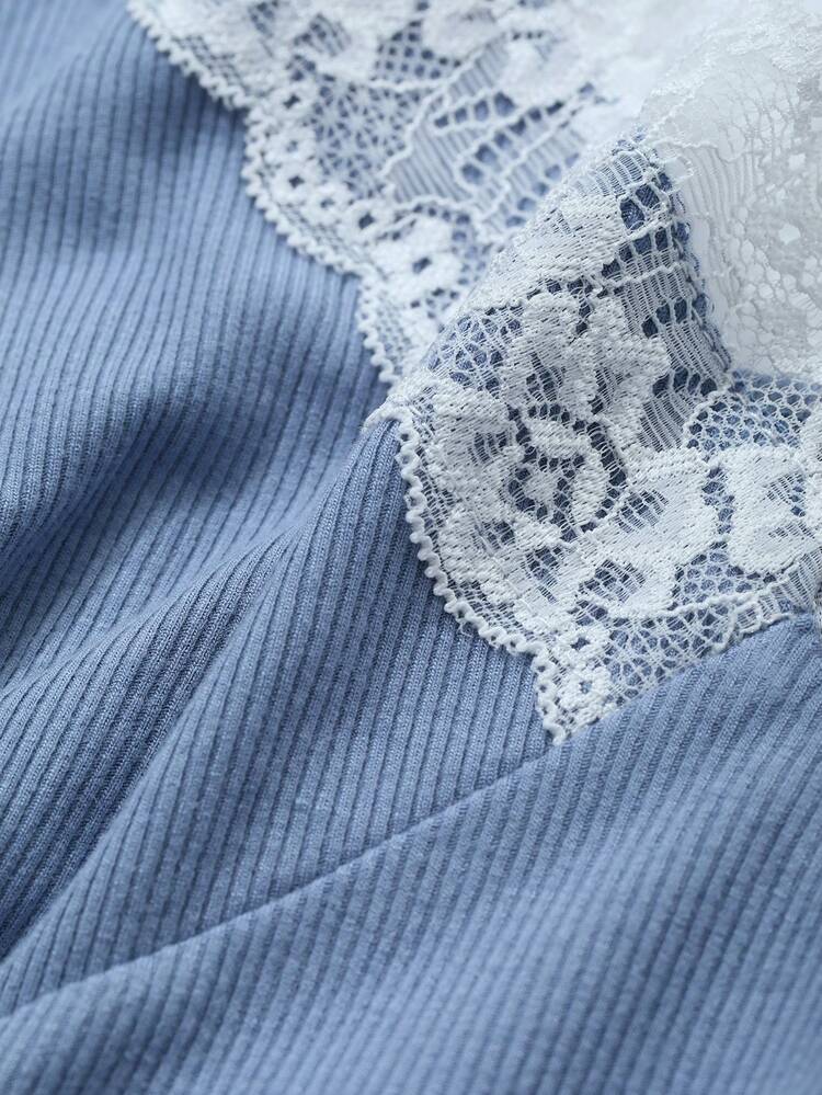 Lovely Knitted Lace Trim Camisole Sleepwear Vintage Sleep Dress Pajama