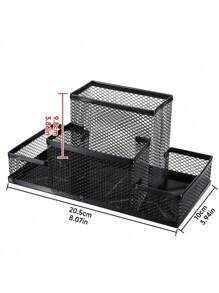 1 Pack Desk Organizer Desktop Mesh Pen Pencil Holder Caddy With 4 Compartments, Office Home School Classroom Accessories Cool Supplies Black Back To School