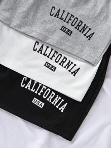 3pcs Set Casual Letter Print Elastic Waist Lounge Shorts Sleep Shorts