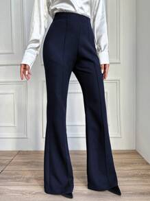 EURMUSE 女士休闲工作服纯色高腰喇叭裤