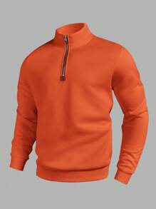 Manfinity Homme Men's Solid Color Zip-Up Half Placket Long Sleeve Pullover Sweatshirt, Autumn/Winter - Orange - View 1