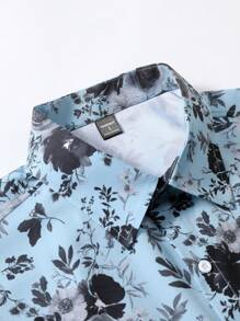 Manfinity Homme Men's Long Sleeve Floral Allover Print Front Button Up Casual Shirt