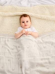 Cozy Pixies 1条经Oeko-Tex认证的婴儿柔软棉质星月图案毯，高品质舒适质地