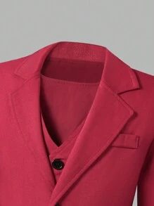 3pcs Tween Boys' Fashionable Red Suit Jacket, Red Waistcoat And Red Pants, Three Pieces Suit Set - Red - View 6