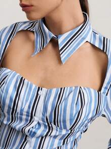 SHEIN Unity 女士秋季时尚条纹镂空不对称下摆衬衫