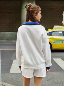 Jouncy 2pcs Women's Simple Fashion Casual Everyday Top & Bottom Set - White - View 3