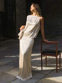 DAZY 2 件套女士纯色无袖扭纹背心和裙子优雅春夏装、秋装