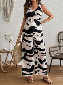 SHEIN 1pc Fashionable Random Print Backless Romper For Pregnant Women - Multicolor - View 3