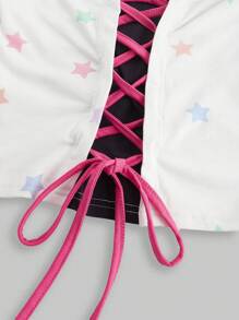 ROMWE Kawaii Blusa casual de cuello redondo de manga larga con ribete de contraste e impresión de letras, para uso diario