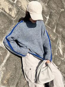 FRIFUL Women Raglan Sleeve Colorblock Loose Sweater, Autumn/Winter,Fall Women Clothes - Grey - View 4