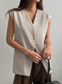 DAZY Women's Sleeveless Textured Fabric Thin Blazer Vest