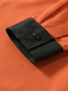 Manfinity Mode Men's Solid Color Buttoned Pocket Long Sleeve Casual Shirt, For Fall - Orange - View 7