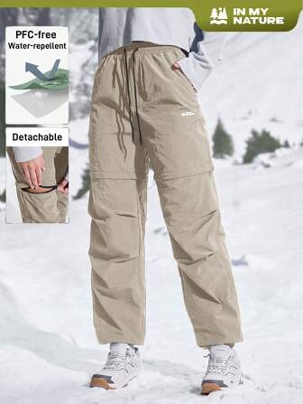 In My Nature In My Nature Damen Buchstaben-Muster Zugbund Taille plissierte lässige Outdoor Lange Hose Wanderhose