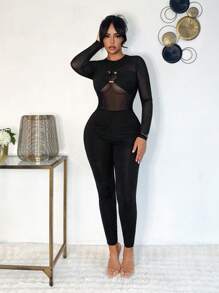 SHEIN SXY Mono elegante y sexy de malla transparente para señora