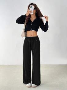 SHEIN PETITE Cinturón reversible de mujer con bordado de letra para pantalones casuales