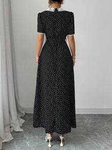 Modelyn 优雅波尔卡圆点 & 心形印花蕾丝拼布长裙 - 黑色 - 查看 2