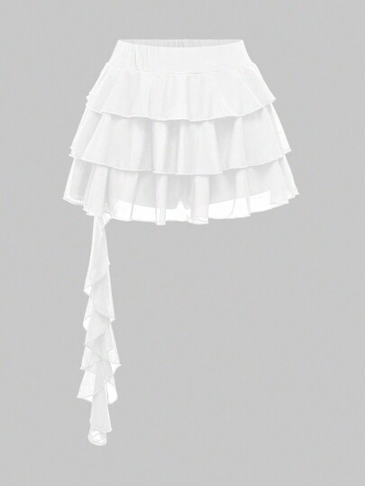 Grunge Punk Gonna mini asimmetrica plissettata a più strati, di colore unito, in stile Y2K Harajuku Streetwear, adatta per vacanze/spiaggia in primavera