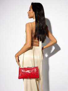 SHEIN SXY Ladies, Women Clutchs, Crossbody Bags, Fashionable, Elegant, Simple, Personalized, Versatile, Classic, Red, Rivets, For Commute, Office, Date, Daily, Shopping, Afternoon Tea, Cocktail Party, Party, Prom, Club, Date, Birthday, Evening, Date Nigh, Ball, Valentine's Day - Red - View 8