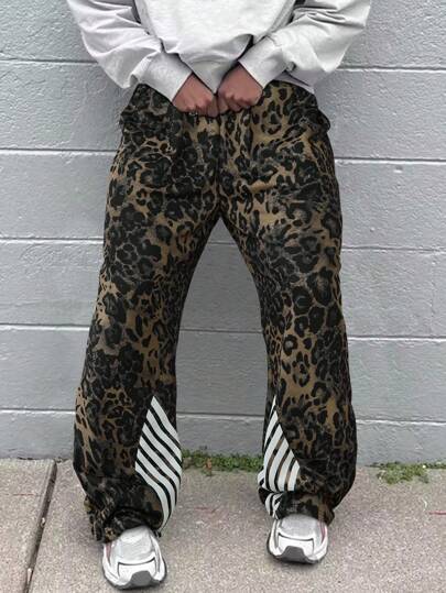 Street Life Pantalones deportivos casuales estampados de leopardo para hombre, para uso diario