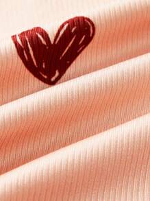 Maija Kids Maija Kids Young Girl Ribbed Stretch Solid Color Hand-Drawn Graffiti Cute Heart Full Print Color-Block Leggings, Slim Fit For Outdoor, Home, Back To School, Vacation, Spring/Summer - Dusty Pink - View 3