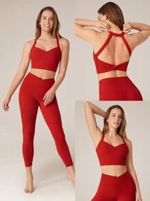 GLOWMODE FeatherFit™ 聚焦後背運動胸罩，輕支撐低影響瑜伽 - Fiery Red - 查看 7