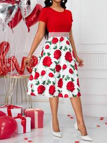 SHEIN Clasi Elegant Casual Valentine's Day Printed Dress - Multicolor - View 3