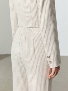 EastFlair Women's Striped Pocket Flare Leg Casual Commuter Suit Pants In Fall/Winter - White - View 6