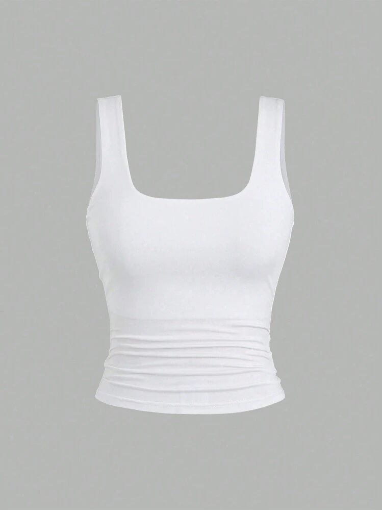 Sweetra Top Casual Ajustado com Decote Quadrado e Babado para Mulheres - Multicolorido - Visão 5