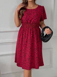 SHEIN LUNE Plus Size Women Spring Short Sleeve Floral Print Belted Casual Dress For Summer
