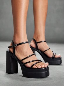 CUCCOO SZL Fashion Black Thin Strap Ankle Strap Thick Platform Block Heel Sandals, Suitable For Commuting, Dating, Party, Holiday Spring Shoes Spring Break Easter - Black - View 10