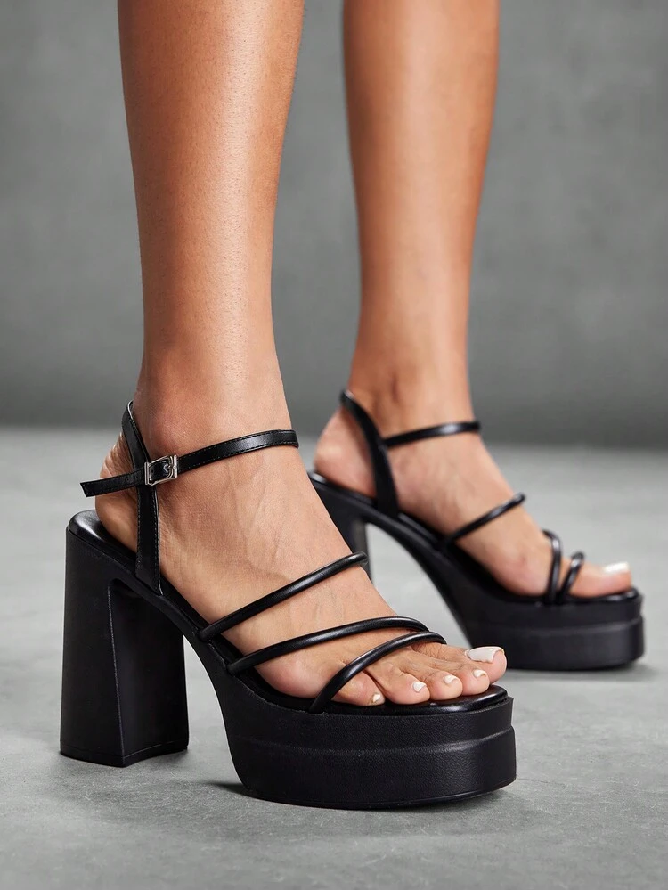CUCCOO SZL Sandalias de plataforma con tiras de tobillo de bloque grueso con tacones, color negro, ideales para ir al trabajo, citas, fiestas y vacaciones