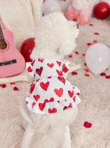 PETSIN 1 件情人节宠物狗连衣裙，甜美浪漫的红色爱心印花，飘逸的袖子开口设计 - 彩色 - 查看 8