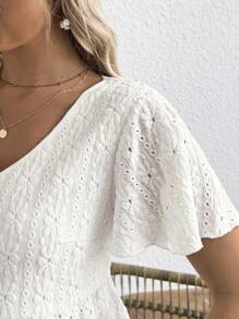 SHEIN V-Neck Button Decor Jacquard Knit Maternity T-Shirt - White - View 5