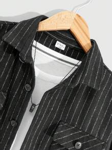 RueChic Men Stripe Printed Soft Fabric Flap Pocket Regular Jacket - Black - View 5