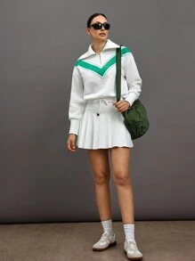Activina Activina Women Solid Color Splice Front Zipper Long Sleeve Casual Sports Sweatshirt
