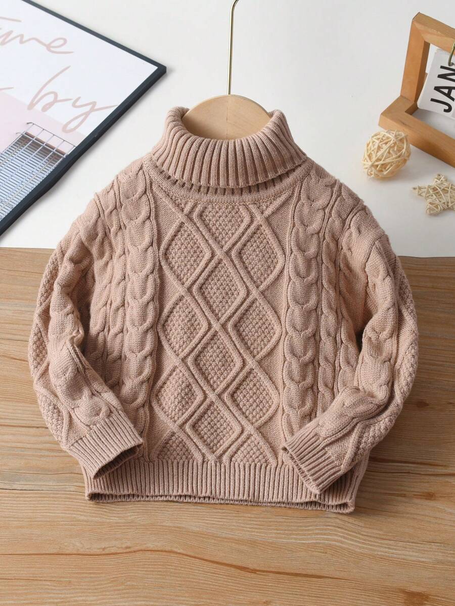 幼儿男童高领针织套头毛衣，时尚简约基本款毛衣