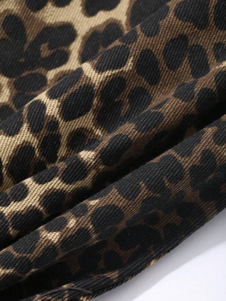 Women Short Denim Cami Dress Sundress Cheetah Print Leopard Print