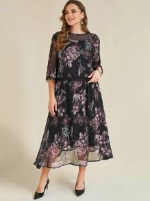 SHEIN Clasi Bộ 2 chiếc áo lưới ren in hoa thanh lịch dành cho nữ, cỡ lớn - Nhiều màu - Xem 6