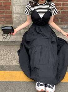 DAZY Robe mi-longue vintage sans manches avec ourlet évasé pour femmes