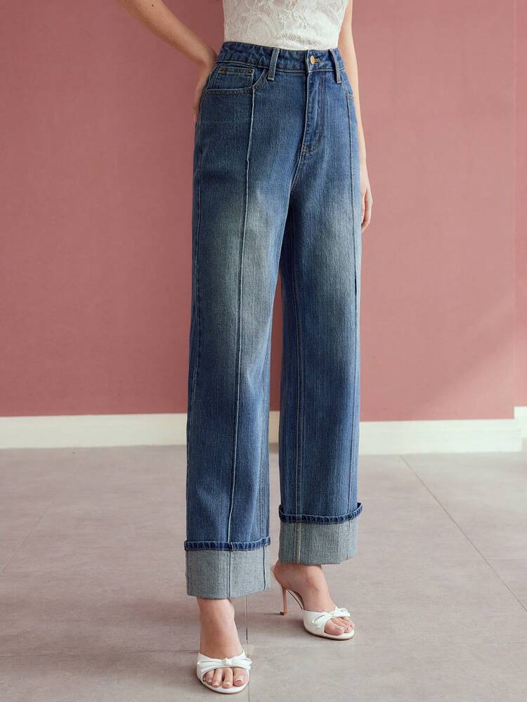 WASHED SLANT POCKET WIDE LEG JEANS