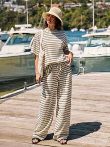 SHEIN VCAY Pantalones anchos de punto de cintura alta y pierna ancha para mujer, ropa de verano, ropa para el Día de San Valentín, ropa de vacaciones para mujer, ropa de playa para mujer, ropa de festival, romántica, bohemia, BOHO, dulce, ropa de rave de festival, ropa de vacaciones tropicales para mujer, carnaval