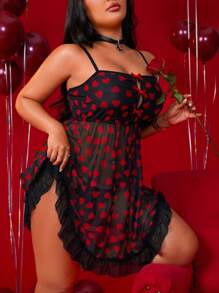 2pcs/Set Plus Size Sexy Lace Nightgown And G-String For Valentine's Day