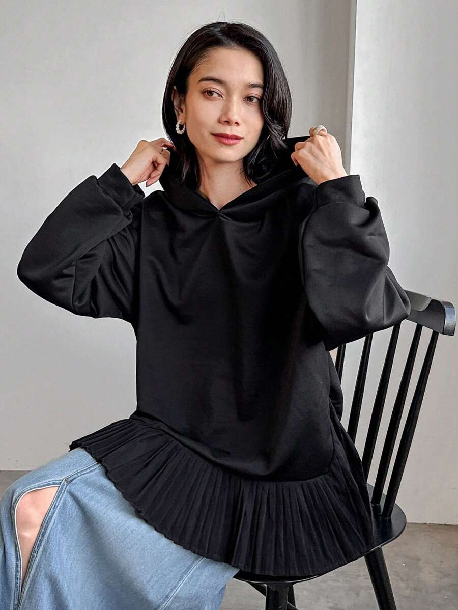 FRIFUL Women's Loose Contrast Color Patchwork Hoodie Sweatshirt,Fall Clothes